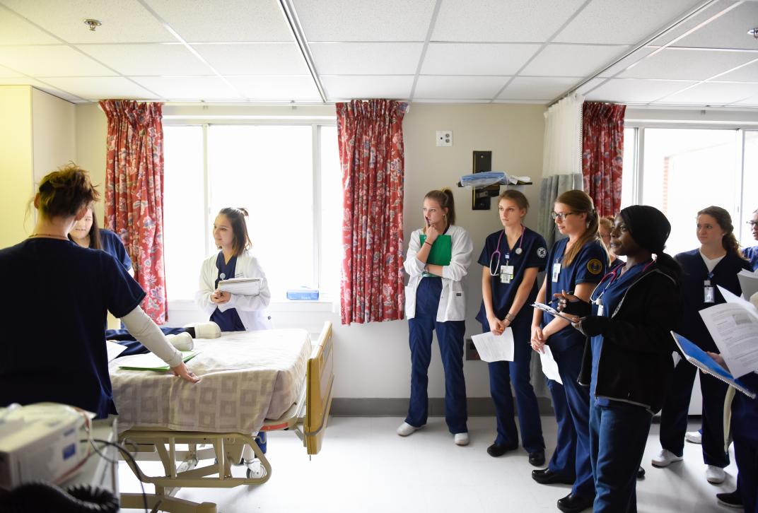 Nursing students in a clinical setting