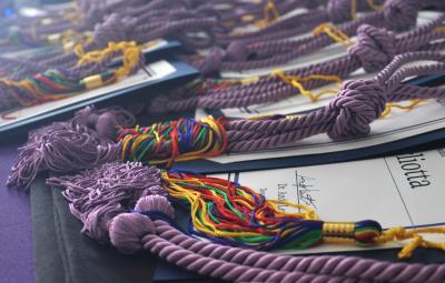 graduation tassels on table