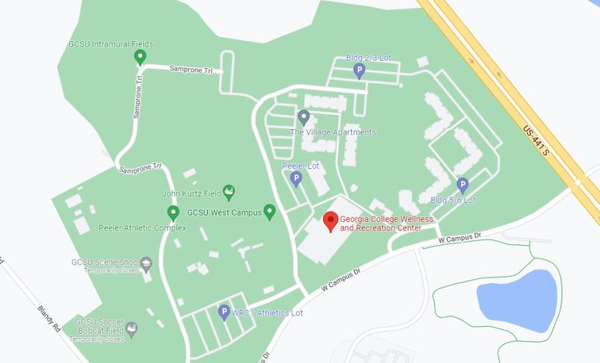 Map of West Campus featuring the Wellness Center