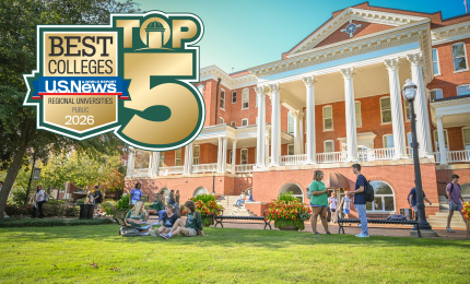 Atkinson Hall at Georgia College with a Top 5 US News & World Report logo