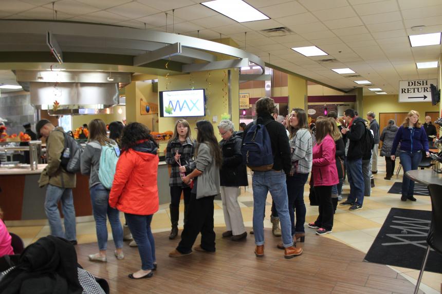 students in line at dining hall