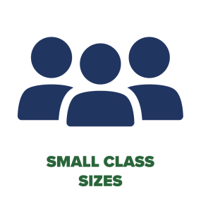 group of 3 people icon that reads "small class sizes"