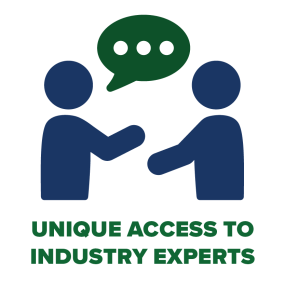 two people icons chatting, text reads "unique access to faculty experts"