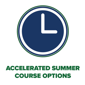 clock with text that reads "accelerated summer course options"